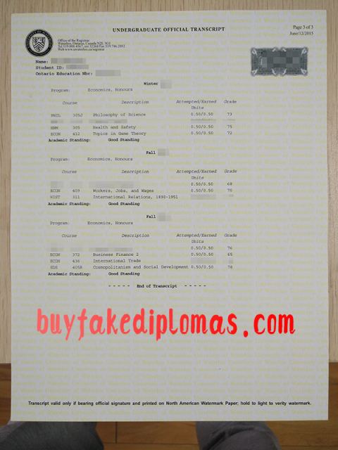 Fake University of Waterloo Transcript | Buy Fake Diplomas, High School ...