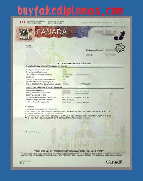 Fake Canadian Study Permit Certificate | Buy Fake Diplomas, High School ...