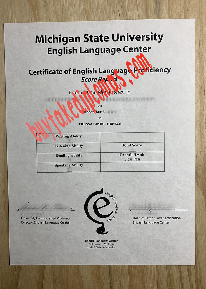 Michigan State University English Language Center fake transcript