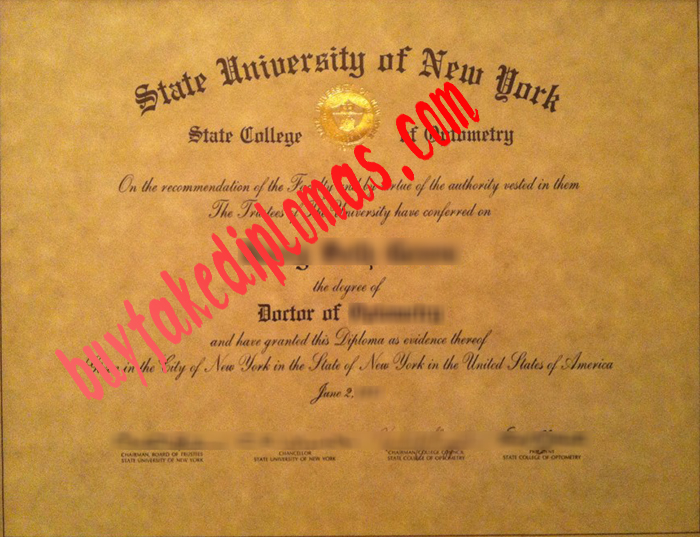 State University of New York College of Optometry fale diploma