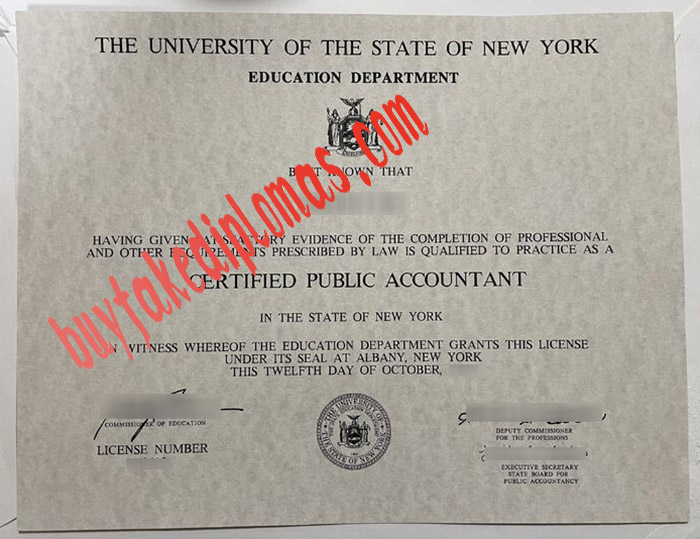 University of the State of New York Education Department fake certificate