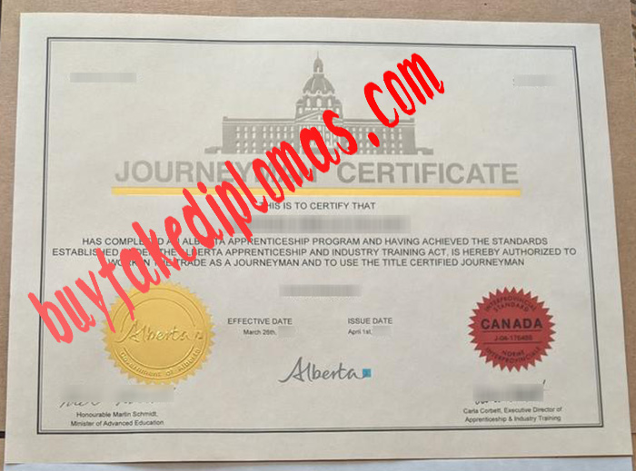 Alberta Journeyman fake certificate